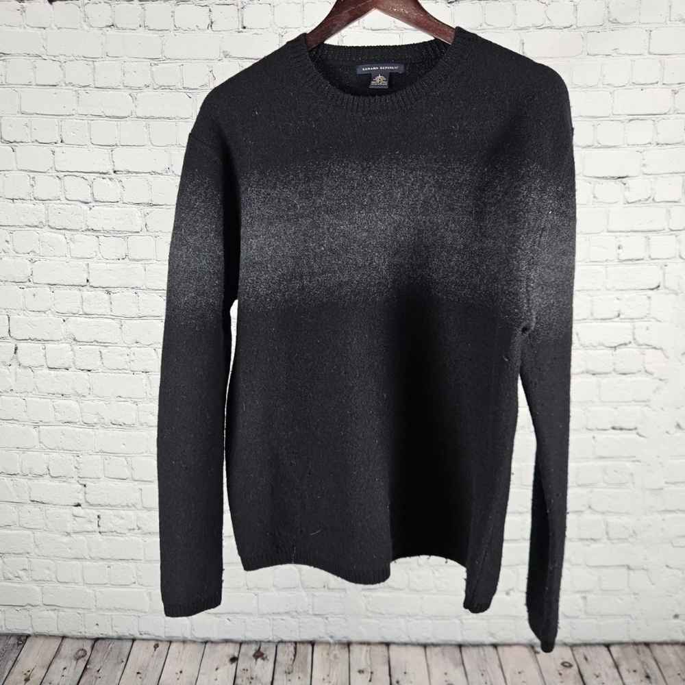 Banana Republic 100% Merino Wool Sweater Men L Black Crewneck Pullover